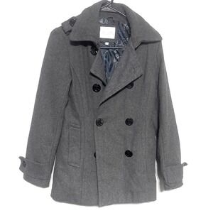 VTG Y2K DELIA's Wool Gray Double Breasted Pea Coat Skull Floral Lining Small